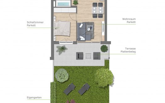 2-Zimmer Gartenwohnung im beliebten Projekt Rennstein