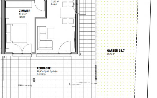 2-Zimmer Wohnung mit 100 m2 Garten & Tiefgaragenplatz in der Oberfeldstraße