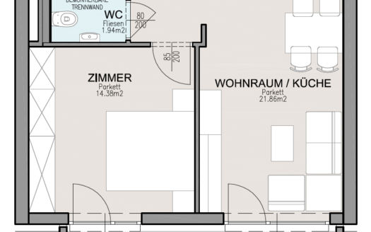 Moderne 2-Zimmer-Wohnung mit großem Südbalkon & Tiefgaragenplatz – Projekt „Landsitz“ in Landskron